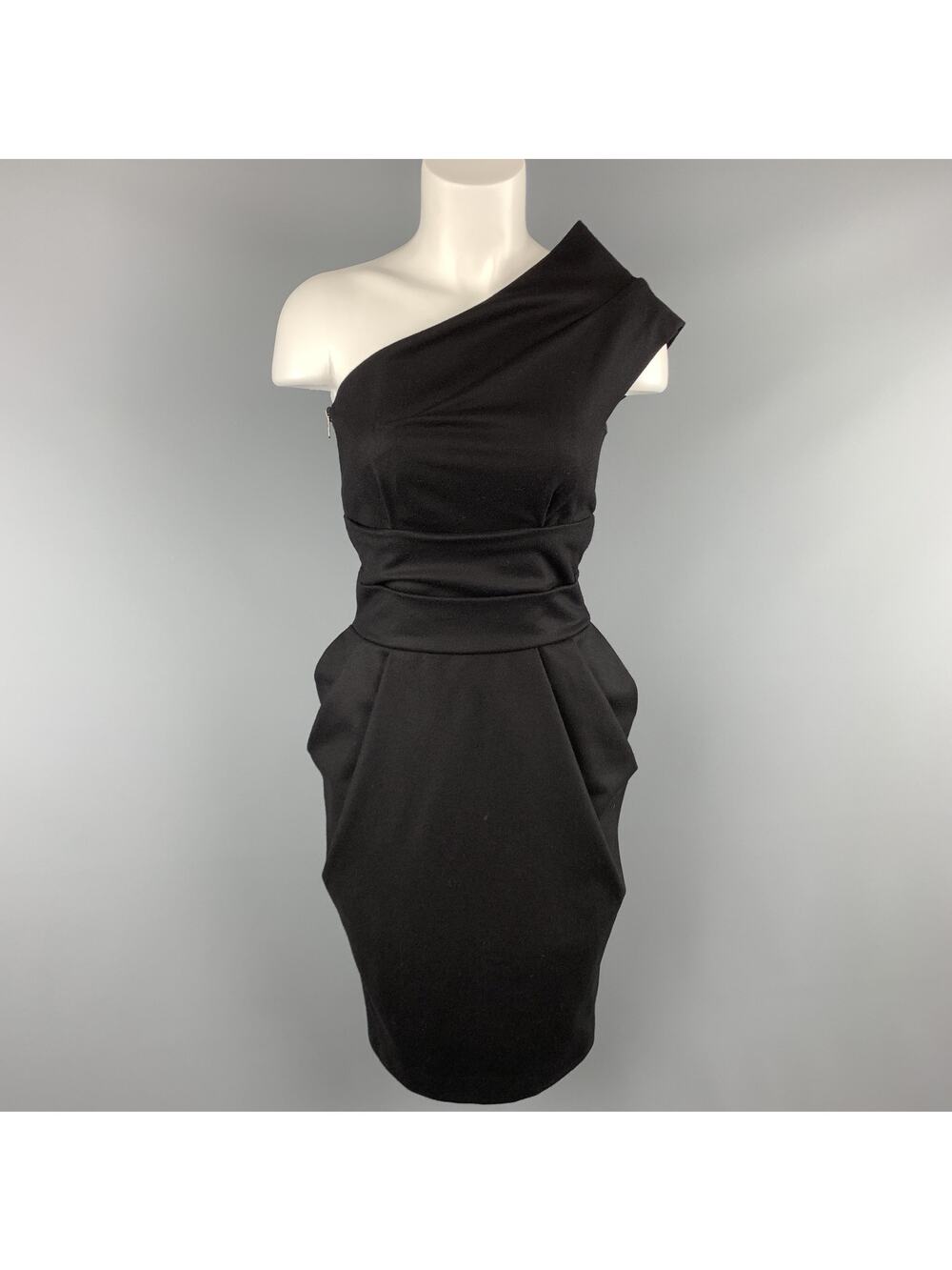 LA PETITE S***** Size 0 Black Virgin Wool Blend One Shoulder Cocktail Dress